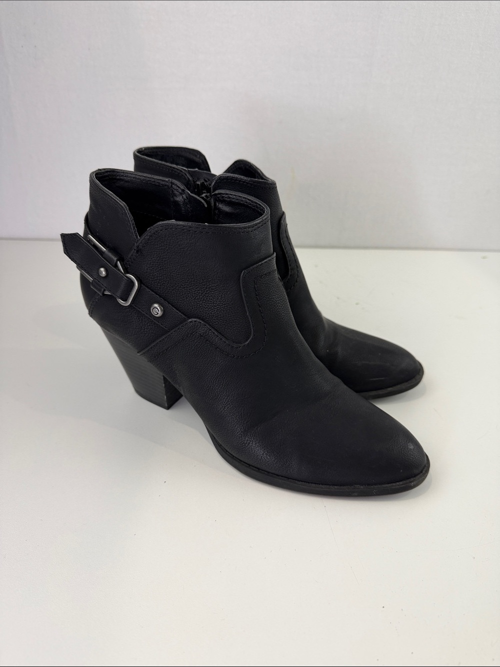by Guess Black Vegan Leather Ankle Booties with Side Buckle